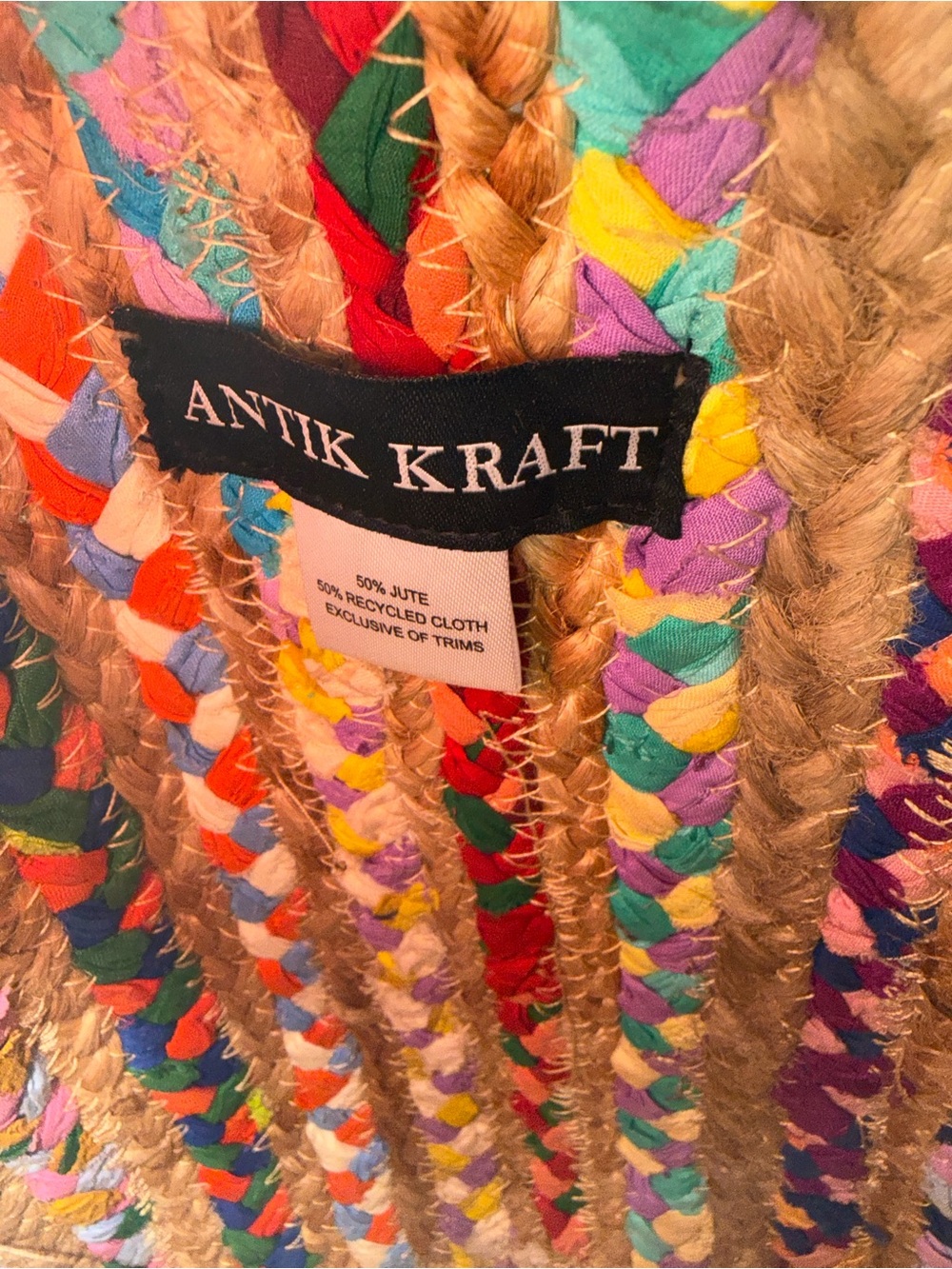 NWT Antik Kraft Ruhi Colorful Braided Jute Bag - Picture 2 of 7
